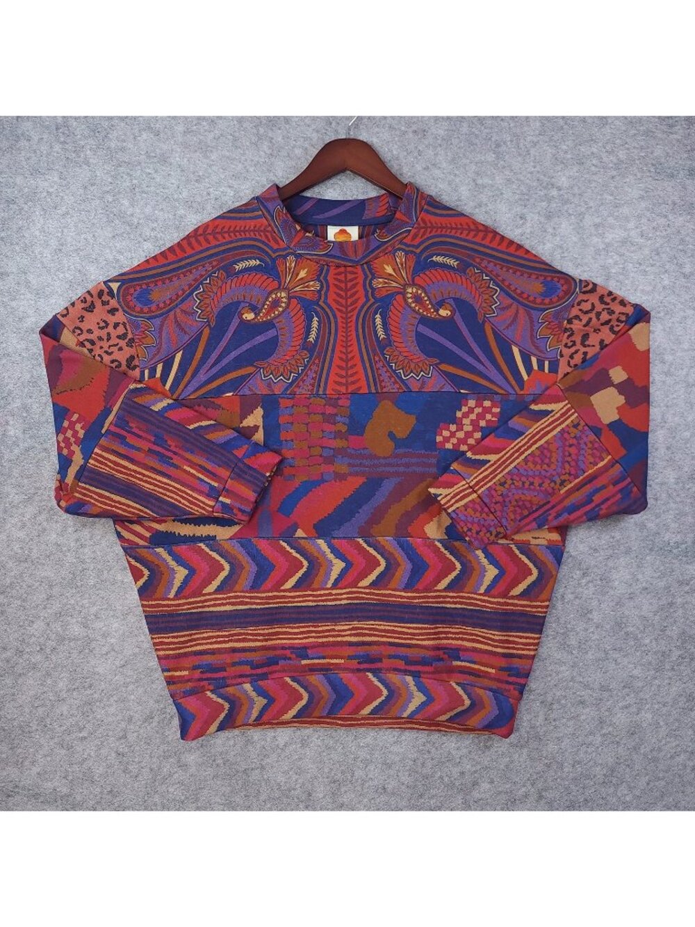 Farm Rio Mixed Print Patchwork Sweatshirt Womens Small Purple Red Aztec Paisley